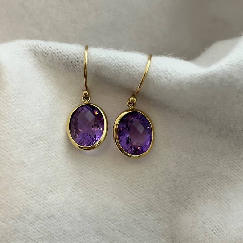 Amethyst Oval shaped Drop earrings