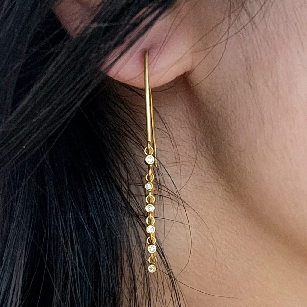 Diamond Charm Long Hook Earrings