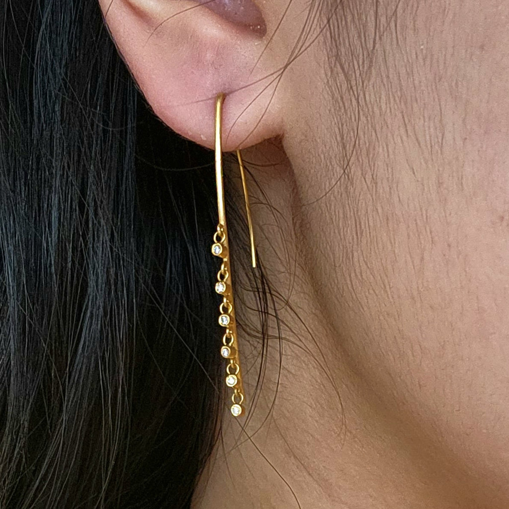 Diamond Charm Long Hook Earrings