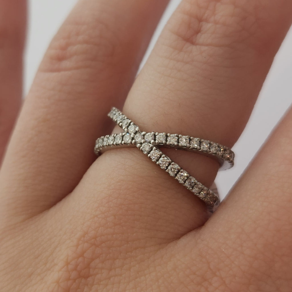 Diamond Cross-Over Ring