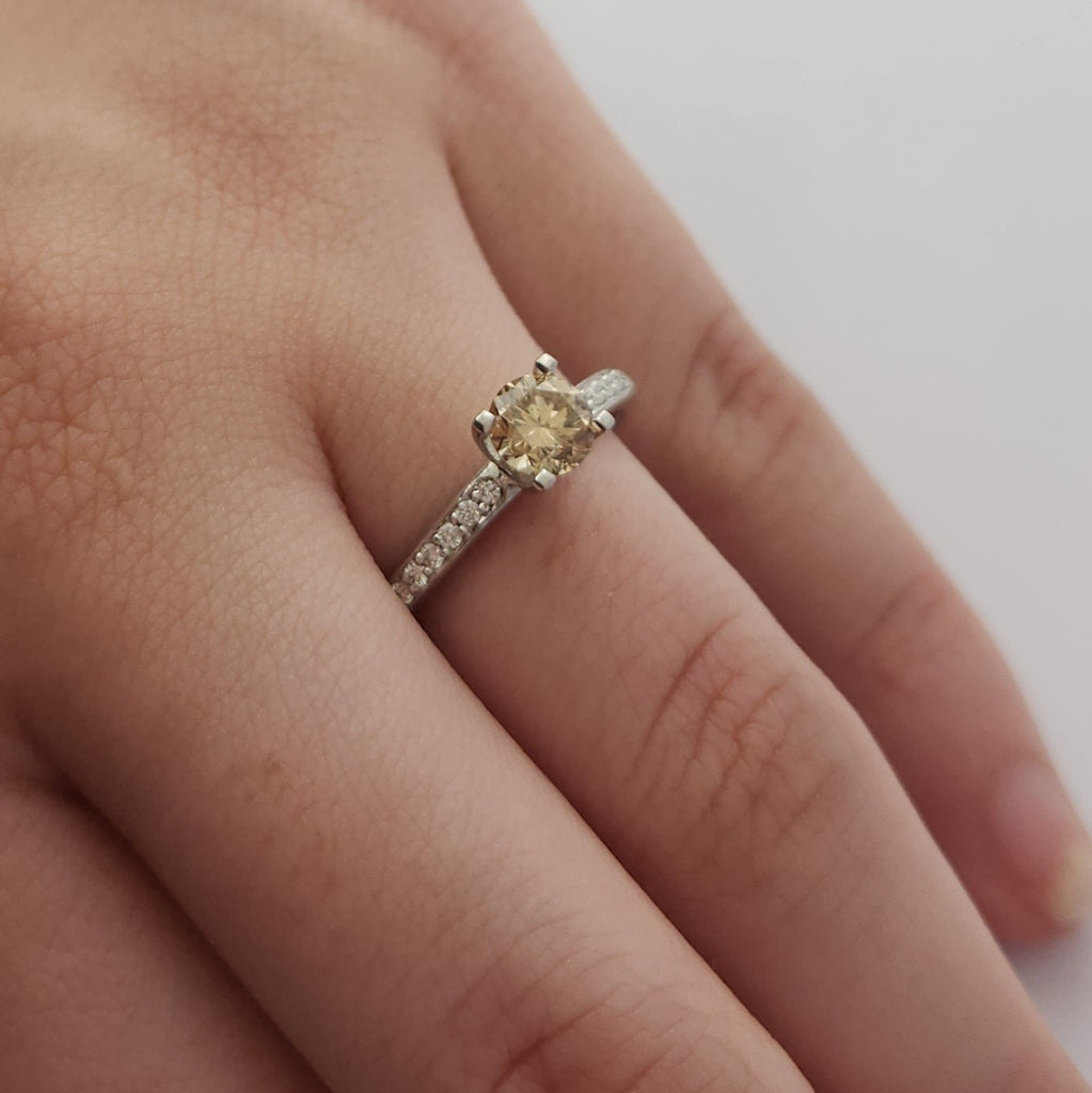 Champagne Diamond & Diamond Shoulder Ring