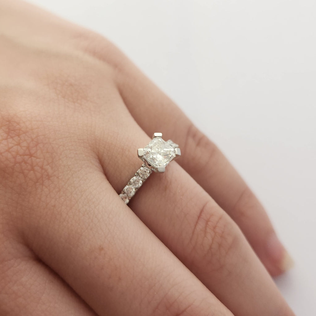 Square Radiant Diamond & Shoulder Diamond Ring