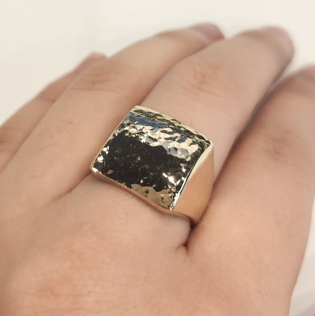 Square Top Hammered Signet Ring