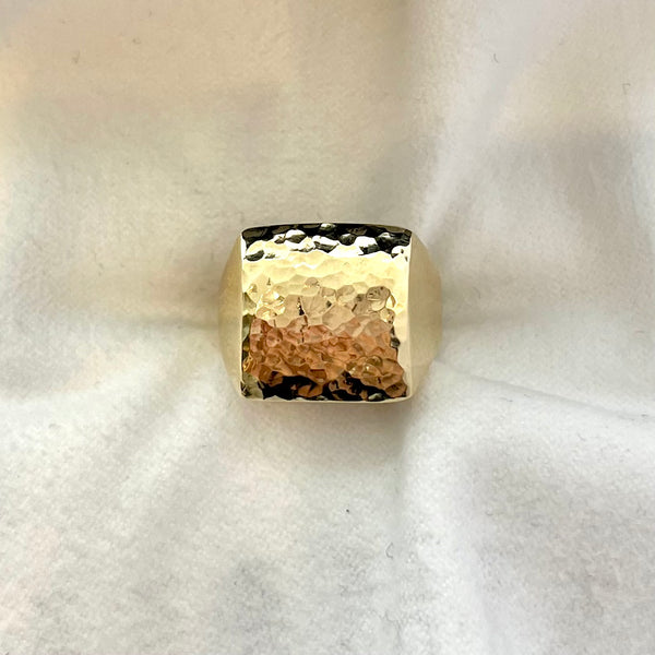 Square Top Hammered Signet Ring