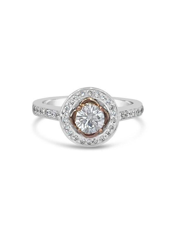 White & Rose Gold Halo Engagement Ring