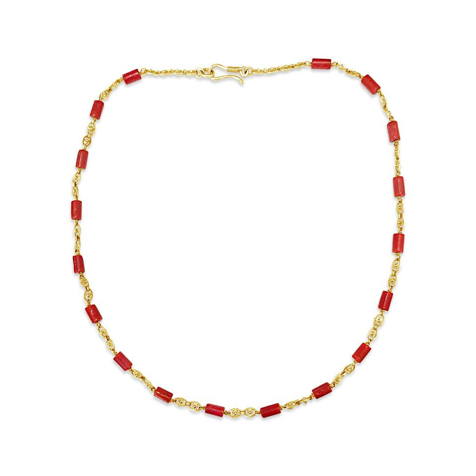 Yellow Gold & Coral Linked Necklace